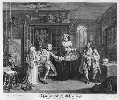 Małżeństwo a la Mode, Płyta III, Inspekcja, 1745 autorstwa William Hogarth