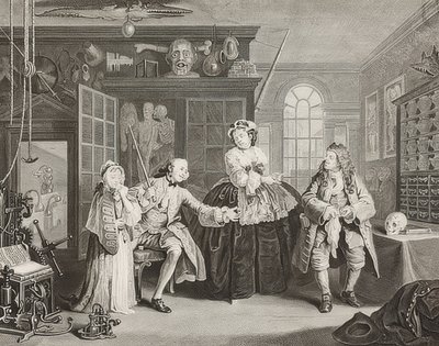 Małżeństwo à la Mode / małżeństwo według mody. Arkusz 3: Inspekcja / Hrabia i znachor. 1745 autorstwa William Hogarth