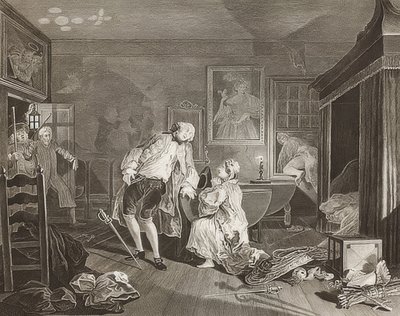 Małżeństwo a la Mode / Małżeństwo po modzie. Plansza 5: Bagnio / Hrabia pada w pojedynku. 1745 autorstwa William Hogarth
