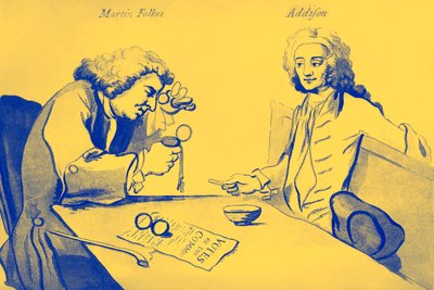 Martin Folkes i Addison w kawiarni Buttona autorstwa William Hogarth