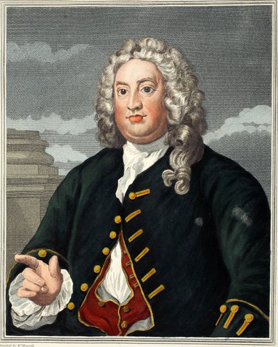 Martin Folkes, ilustracja z „Hogarth Restored: The Whole Works of the sławny William Hogarth, ponownie grawerowany przez Thomasa Cooka”, wyd. 1812 (grawerowanie ręcznie kolorowane) autorstwa William Hogarth