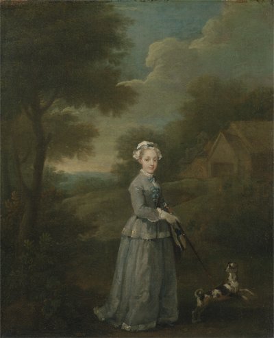 Panna Wood z psem, ok. 1730 (olej na płótnie) autorstwa William Hogarth