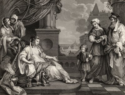 Mojżesz przed córką faraona, z „Dzieła Williama Hogartha”, wydane w 1833 r. autorstwa William Hogarth