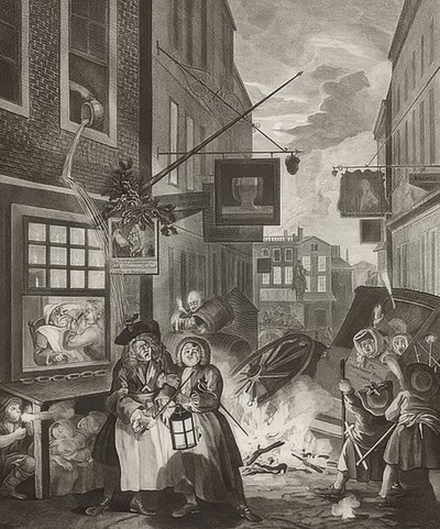 Dobranoc. Od: Cztery pory dnia / Cztery pory dnia. 1738 autorstwa William Hogarth