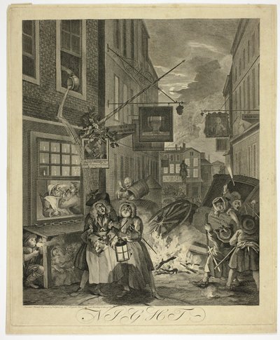 Noc, płyta czwarta z Czterech pór dnia autorstwa William Hogarth