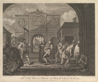 O pieczeń wołowa starej Anglii – Brama Caiais, 6 marca 1749 r. autorstwa William Hogarth