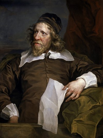 Portret Inigo Jonesa (1573-1652), scenografa i architekta, który po pobycie we Francji i Włoszech wprowadził architekturę renesansową na brytyjski dwór królewski. autorstwa William Hogarth