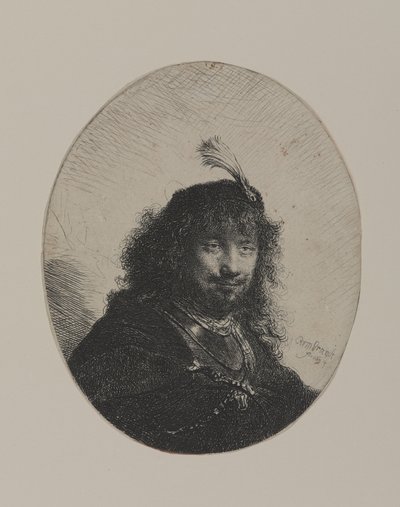 Rembrandt z czapką z piórkiem i opuszczoną szablą autorstwa William Hogarth
