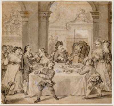 Sancho na wspaniałej uczcie z „Don Kichota” Miguela de Cervantesa autorstwa William Hogarth
