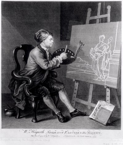 Autoportret Malowanie Komiksowej Muzy, sztychowany przez artystę, wyd. 1758 autorstwa William Hogarth