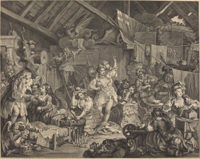 Spacerujące aktorki ubierają się w stodole autorstwa William Hogarth