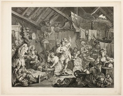 Spacerujące aktorki ubierają się w stodole autorstwa William Hogarth