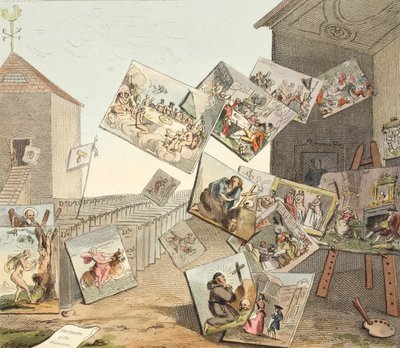 Bitwa o obrazy, ilustracja z „Hogarth Restored: The Whole Works of the sławny William Hogarth, ponownie grawerowany przez Thomasa Cooka”, wyd. 1812 (grawerowanie ręcznie kolorowane) autorstwa William Hogarth