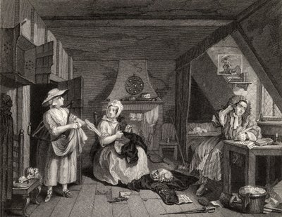 The Distressed Poeta, z „Prac Williama Hogartha”, wydana w 1833 r. autorstwa William Hogarth