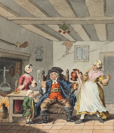 Powrót rolnika, ilustracja z „Hogarth Restored: The Whole Works of the sławny William Hogarth, ponownie grawerowany przez Thomasa Cooka”, wyd. 1812 (grawerowanie ręcznie kolorowane) autorstwa William Hogarth