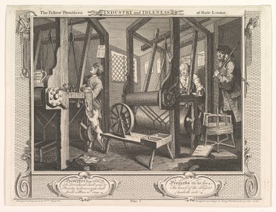 The Fellow Prentices at Looms Industry and Idleness, tablica 1, 30 września 1747. autorstwa William Hogarth