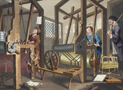 The Fellow „Prentices at their Looms”, płyta I „Przemysł i bezczynność”, ilustracja z „Hogarth Restored: The Whole Works of the sławny William Hogarth, ponownie grawerowany przez Thomasa Cooka”, wyd. 1812 autorstwa William Hogarth