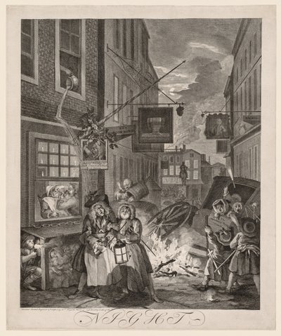 Cztery pory dnia: noc, 1738. autorstwa William Hogarth