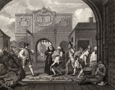 Brama Calais, czyli o pieczonej wołowinie starej Anglii, z "Dzieł Williama Hogartha", opublikowanych w 1833 r. autorstwa William Hogarth