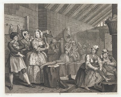 Nierządnica mieszkająca w Bridewell, zaprojektowana 1732, druk 1744 (akwaforta i grawerowanie) autorstwa William Hogarth