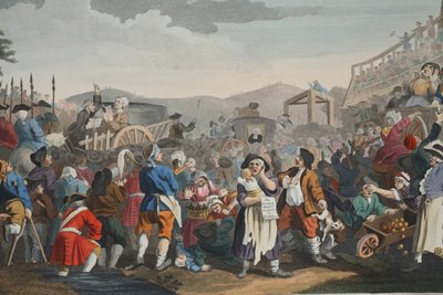 The Idle „Prentice Executed at Tyburn, tablica XI „Industry and Idleness”, ilustracja z „Hogarth Restored: The Whole Works of the słynny William Hogarth, ponownie wygrawerowany przez Thomasa Cooka”, wyd. 1812 (rycina ręcznie kolorowana) autorstwa William Hogarth