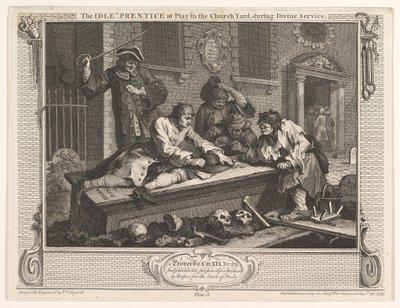 Próżny uczeń na zabawie w przemyśle i bezczynności na placu kościelnym, tablica 3, 30 września 1747 r. autorstwa William Hogarth