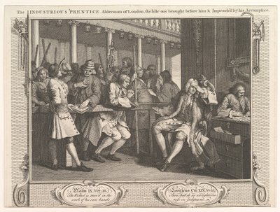 The Industious Prentice Alderman of London, The Idle One Brought Before Hi…, 30 września 1747. autorstwa William Hogarth