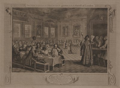 Pracowity „Prentice Grown Rich i szeryf Londynu” autorstwa William Hogarth