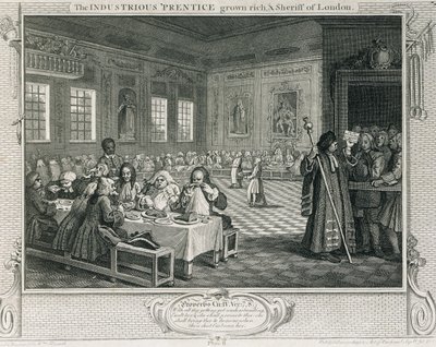 The Industrious „Prentice Grown Rich and Sheriff of London”, płyta VIII „Industry and Idleness”, opublikowana w 1833 r. autorstwa William Hogarth