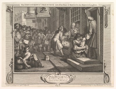 Pracowity czeladnik nie ma czasu i poślubił córkę swojego mistrza..., 30 września 1747 r. autorstwa William Hogarth