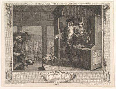 Pracowity czeladnik faworytem i powierzonym mu przez jego mistrzowski przemysł a..., 30 września 1747 r. autorstwa William Hogarth