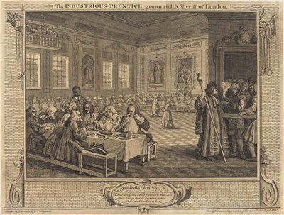 Pracowity „Prentice dorósł i szeryf Londynu” autorstwa William Hogarth