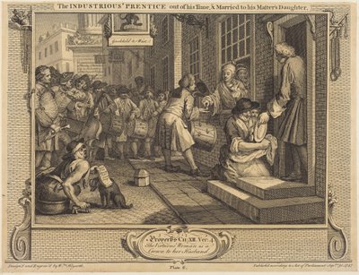 Pilny czeladnik ukończył naukę i poślubił córkę swego mistrza autorstwa William Hogarth