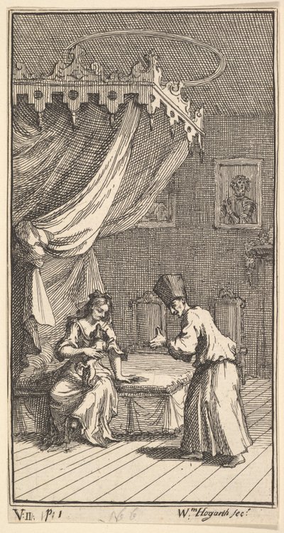 Nowa metamorfoza, płyta 5: Fantasio, przemieniony w lapdoga, z Donną The..., 1724. autorstwa William Hogarth