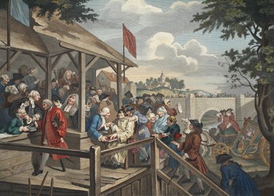 The Polling, ilustracja z „Hogarth Restored: The Whole Works of the sławny William Hogarth, ponownie grawerowany przez Thomasa Cooka”, wyd. 1812 (grawerowanie ręcznie kolorowane) autorstwa William Hogarth