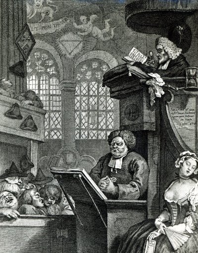 Zgromadzenie śpiących, 1736 autorstwa William Hogarth