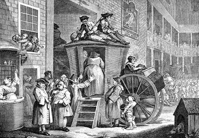 Stage Coach lub Country Inn Yard, 1747 autorstwa William Hogarth