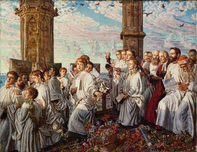 Majowy poranek w Magdalen College w Oksfordzie, starożytna doroczna ceremonia autorstwa William Holman Hunt