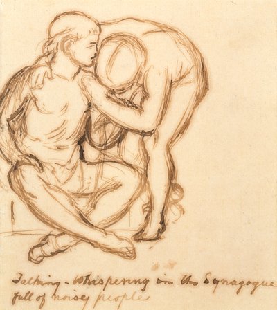 Rozmowa- Szeptanie w Synagodze pełnej hałaśliwych ludzi (pióro i sepia na papierze) autorstwa William Holman Hunt