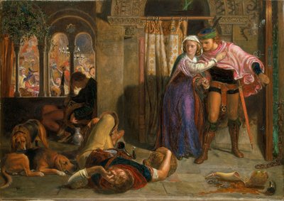 Ucieczka Madeline i Porphyra podczas upojenia towarzyszącego uczcie (Wigilia św. Agnieszki) autorstwa William Holman Hunt