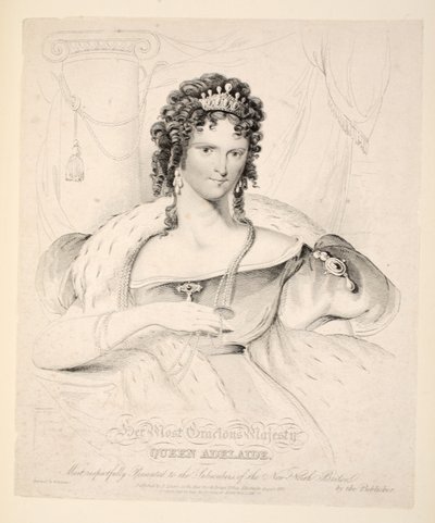 Jej Najwspanialsza Wysokość Królowa Adelajda, z szacunkiem przedstawiona abonentom New North Britton, wyd. 1830 autorstwa William Home Lizars