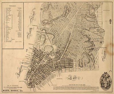 Plan miasta Nowy Jork [tak daleko na północ, jak East 31st Street], 1817 (czarny tusz na papierze, podklejony płótnem) autorstwa William Hooker