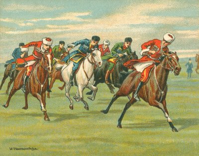 Wyścigi historyczne i współczesne, kozackie wyścigi konne (chromolitho) autorstwa William Hounsom Byles
