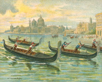 Wyścigi Historyczne i Współczesne, Wyścigi Gondoli (chromolitho) autorstwa William Hounsom Byles