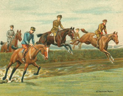 Wyścigi historyczne i współczesne, pościgi z przeszkodami dla oficerów alianckich (chromolitho) autorstwa William Hounsom Byles