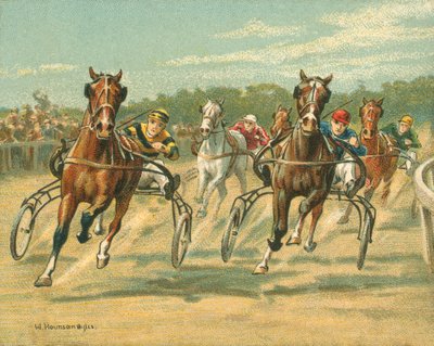Wyścigi Historyczne i Współczesne, Wyścigi Kłusowe i Tempo (chromolitho) autorstwa William Hounsom Byles
