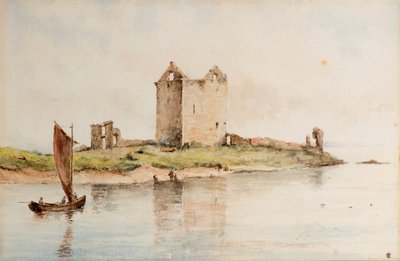 Zamek Broughty w 1850, ok. 1850 (akwarela) autorstwa William J. Renny
