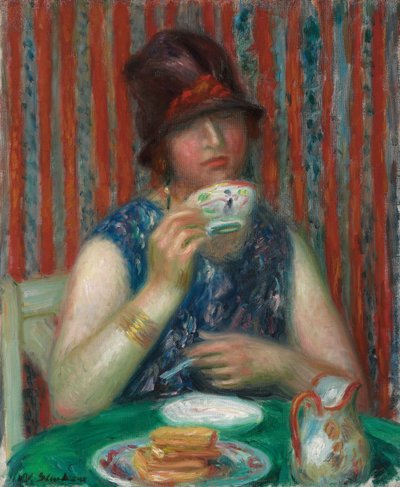 Dziewczyna z filiżanką, ok. 1920 (olej na płótnie) autorstwa William James Glackens