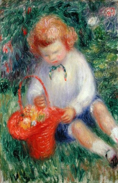 Lenna z koszem kwiatów (olej na płótnie) autorstwa William James Glackens