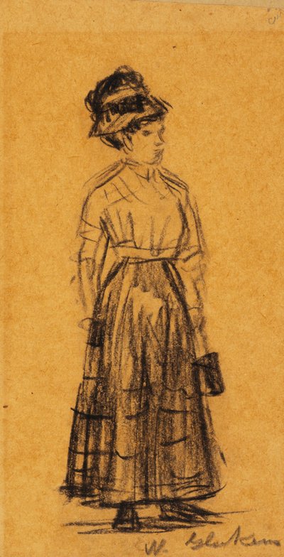 Kobieta w czarnym kapeluszu i czarnej spódnicy autorstwa William James Glackens